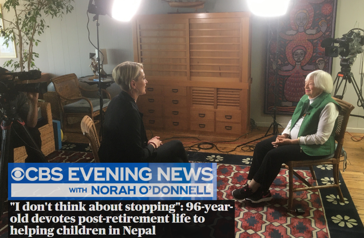 Olga inspires on CBS News. "I don't think about stopping": 96-year-old devotes post-retirement life to helping children in Nepal